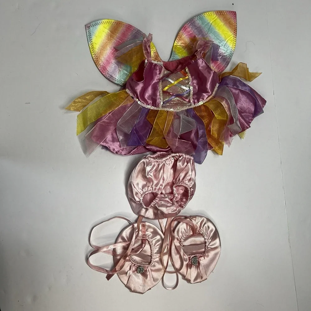 Build A Bear Ribbon Sparkle Fairy Dress Rainbow Wings Outfit With Shoes Bloomers